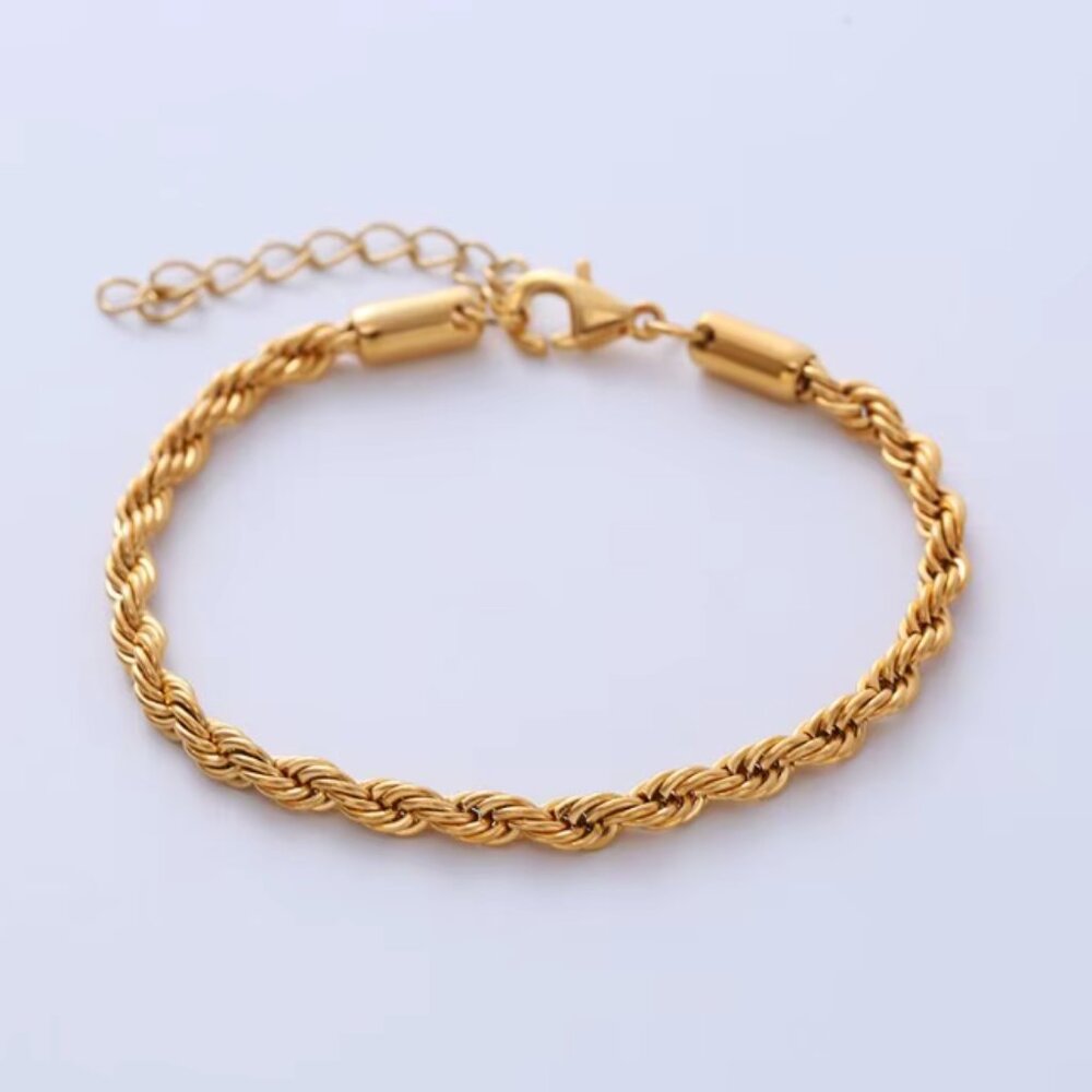 18K Gold Plated Rope Bracelet Set (17cm)